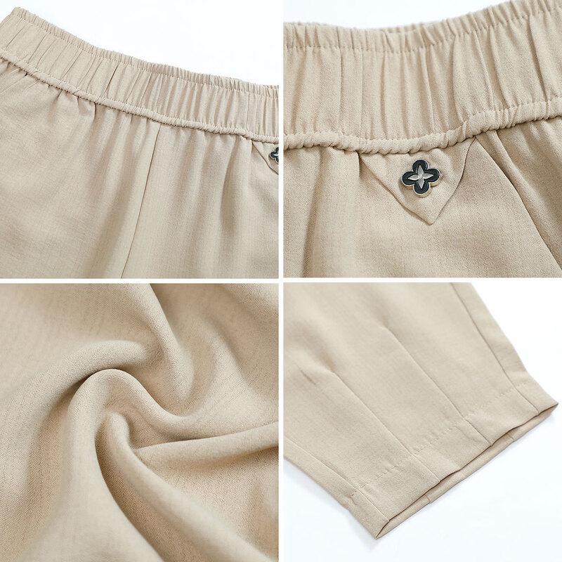 Pa Si Te Women's Elastic Waist Loose Casual Cropped Pants