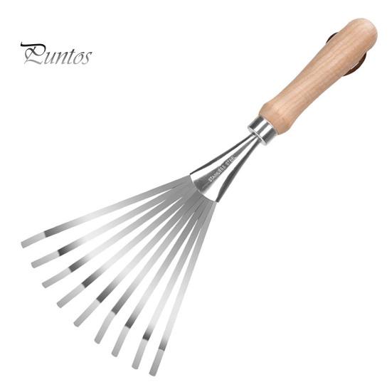 

Грабли садовые из нержавеющей стали с деревянной ручкой, 9-зубчатые ручные грабли для газона, сада, цветников, листьев и мусора