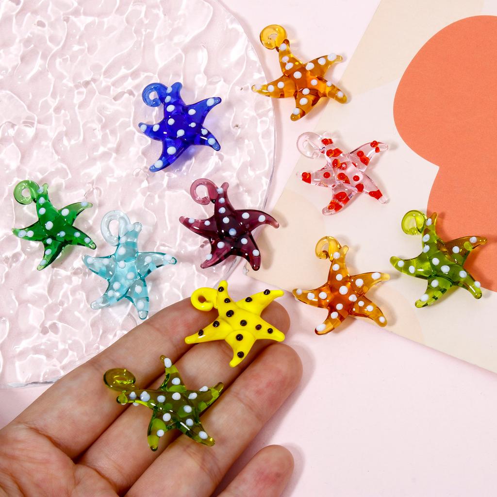 2 Piece Starfish Lampwork Glass Pendant Colorful Charms DIY Making Necklace Earrings Bracelet Jewelry Fish Ornament Aquarium