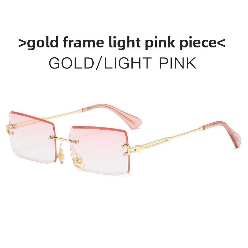 None Frame Square Sunglasses For Women Uv400 Fashion Travel With Gradient Pink Lenses