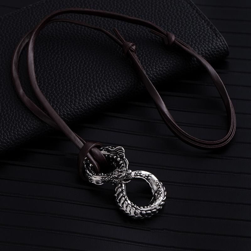 

Viking Leather Rope Dragon Necklace for Men Retro Fashionable Pendant Light Luxury Accessories