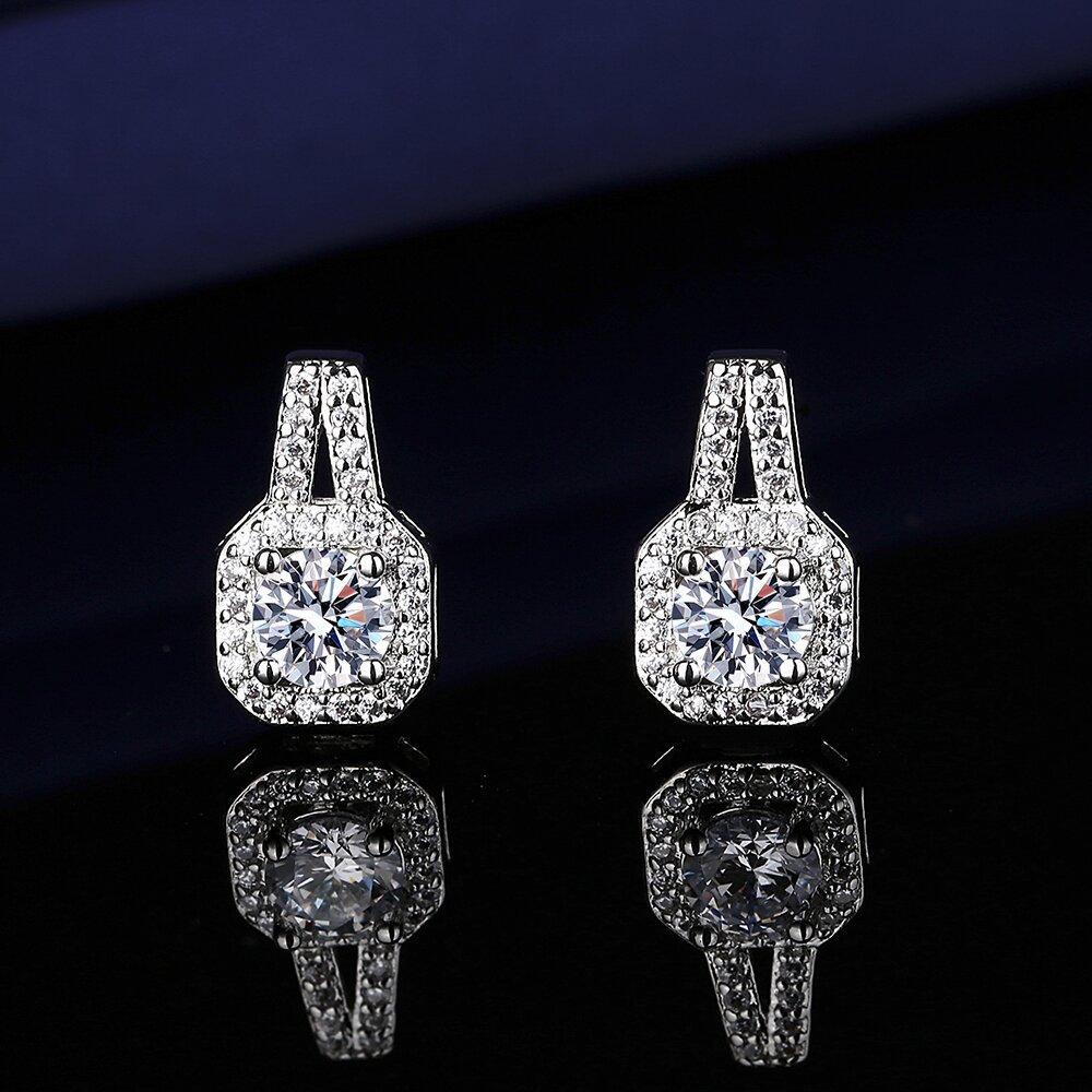 2026 Fashion Moissanite Princess Square Bag Three-piece Set Ring Earrings Pendant Necklace Women's Jewelry