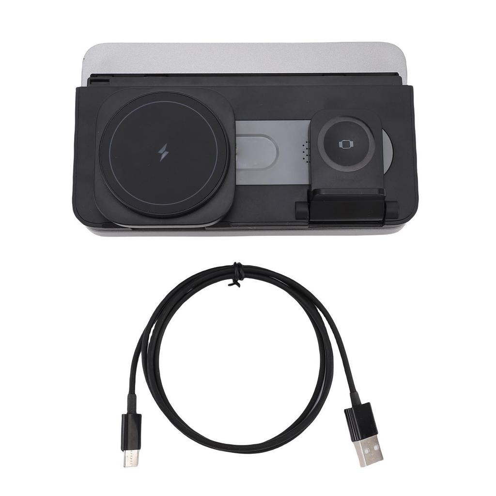 4 In 1 Wireless Charger Magnetic Adsorption Fast Charging Station Phone Stand with Ambiance Light and Clock