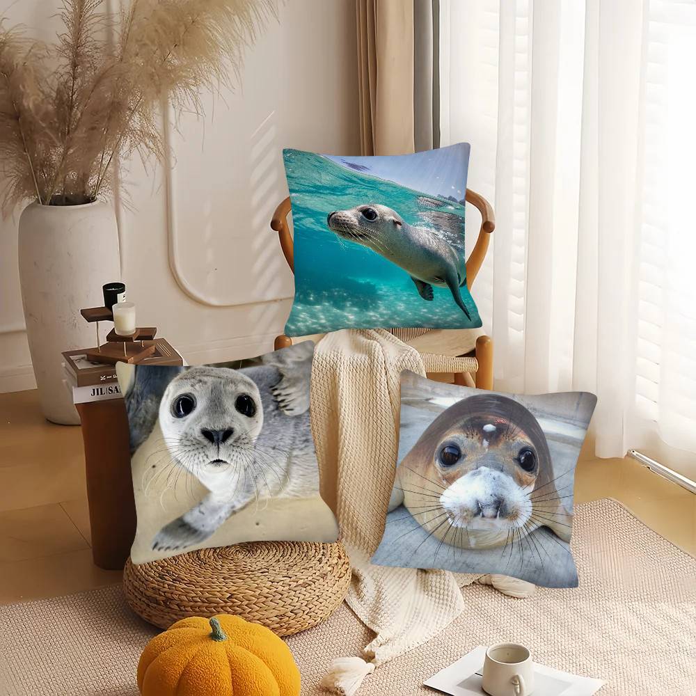 1Pc Seal Sea Cute Funny Pillow Case Fashion Square Pillowcase Bedroom Sofa Room Ins Decoration Leisure