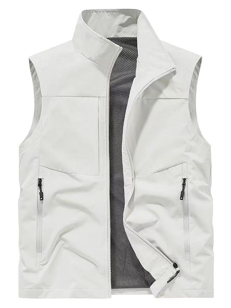 

Men s Autumn and Winter Thin High-end Solid Color Stand Collar Vest Outdoor Breathable Top 4XL білий