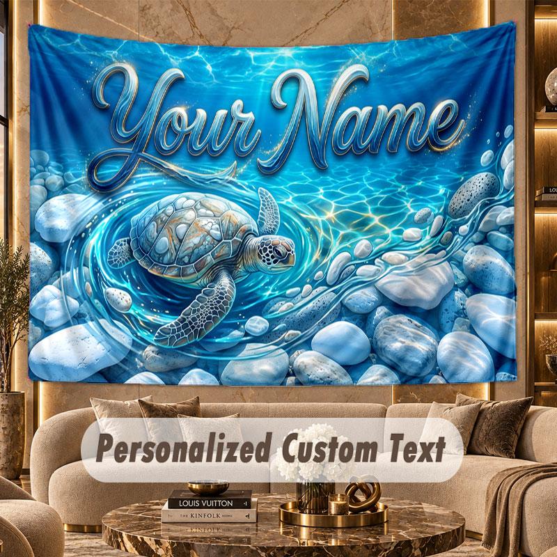Fish Ocean (194) Theme Wall Tapestry Customized With Name Text Personalized Hanging Tapestry For Bedroom Living Room Decor