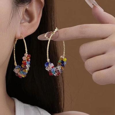 Summer Contrasting Color Crystal Winding Earrings Women'S Niche Design Exaggerated Earrings Colored Dopamine Earrings