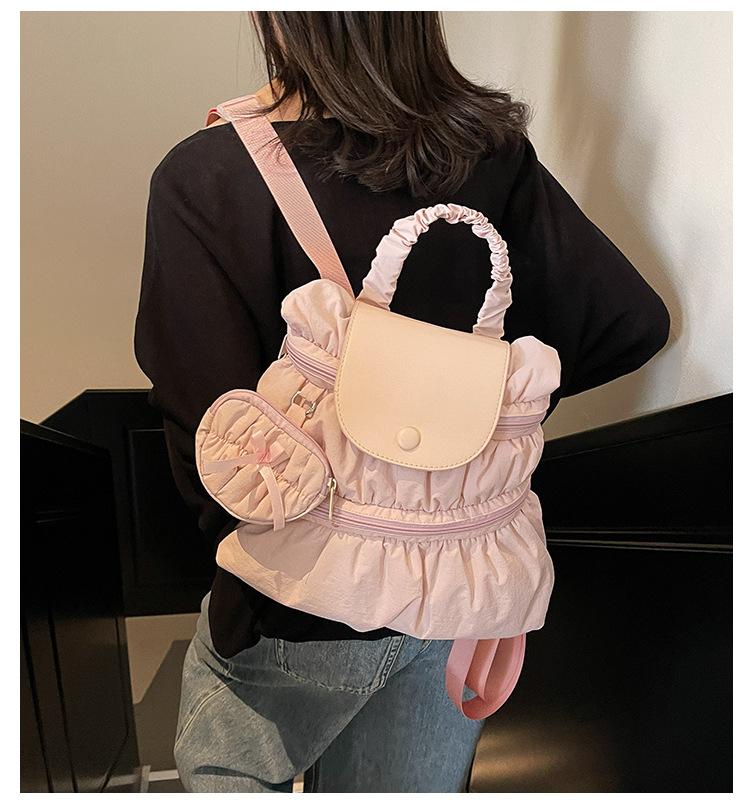 Schoolbag Korean version of college style backpack bag women's 1011 new trendy fashion pleated nylon casual portable backpack