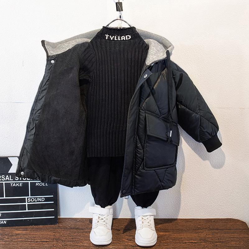 Boys' Down Jacket Medium and Large Children's Thickened Cotton-Padded Clothes Baby Mid-Length Cotton-Padded Jacket