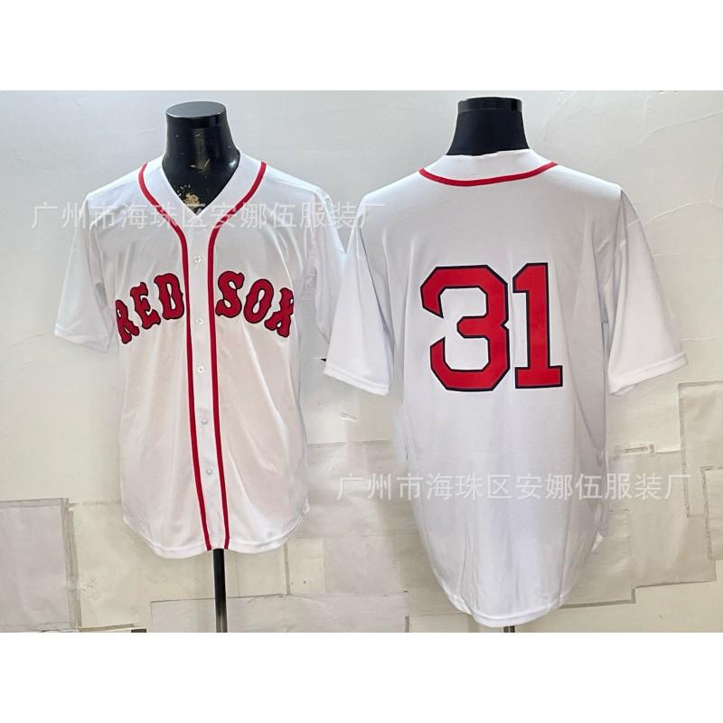 Maglietta da Baseball Unisex Ricamata Boston Red Sox Abbigliamento Sportivo Miscela di Cotone Traspirante Abbigliamento per tifosi