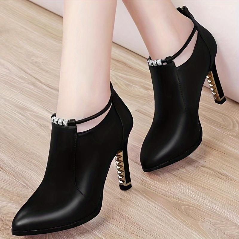 Women's Stiletto Ankle Boots, Fashion Solid Color Pointed Toe Booties, Fashion Back Zipper High Heeled Boots