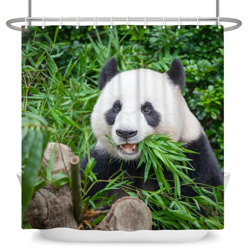 Funny Panda Shower Curtain Cute Pattern Waterproof Polyester Shower Curtain Baby Room Decor Bathtub Curtain Textured With Hooks