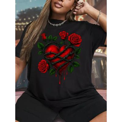European Size Women's Plus Size Clothing,Tshirt, Casual Short Sleeved Round Neck Top,Comfortable Fit for All Seasons,T-shirt with Unique 2D Flat Print