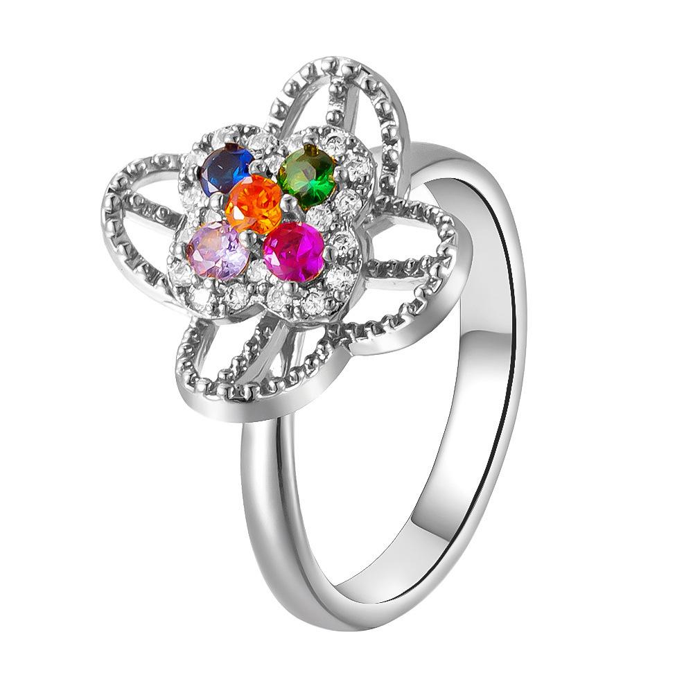 Copper Micro-Inlaid Zircon Four-Leaf Clover Adjustable Ring