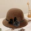 Lady Hat Elegant Wide Brim Keep Warm Solid Color Winter Autumn Ladies Dome Hat with Flower for Daily Wear