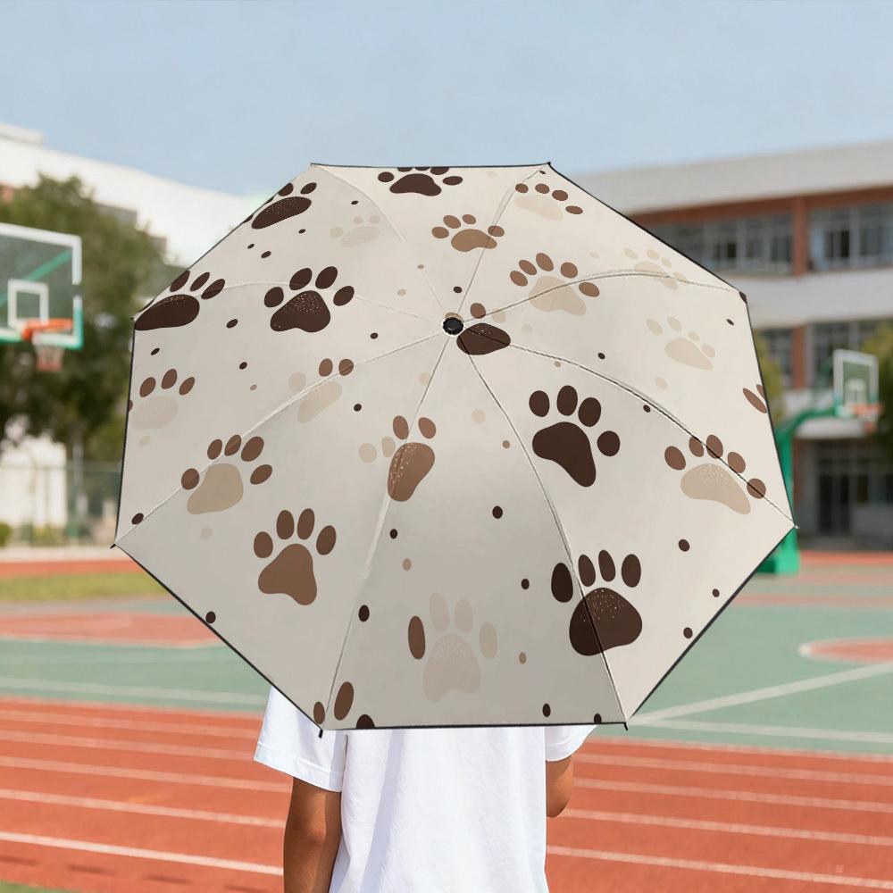

1pc Automatic Open/Close Umbrella with Paw Print Design - & Brown, Thickened Reinforced Frame, Lightweight Compact Folding Umb (as the picture,Iron&8K)
