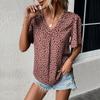 Women Leopard Print V Neck Short Sleeve Mid Length Casual Shirt