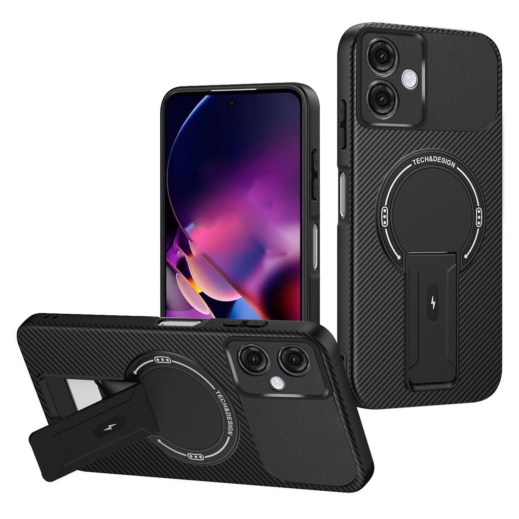 Pro Motorola Moto G54 5G Pouzdro Textura karbonových vláken PC+TPU Kryt telefonu se stojánkem