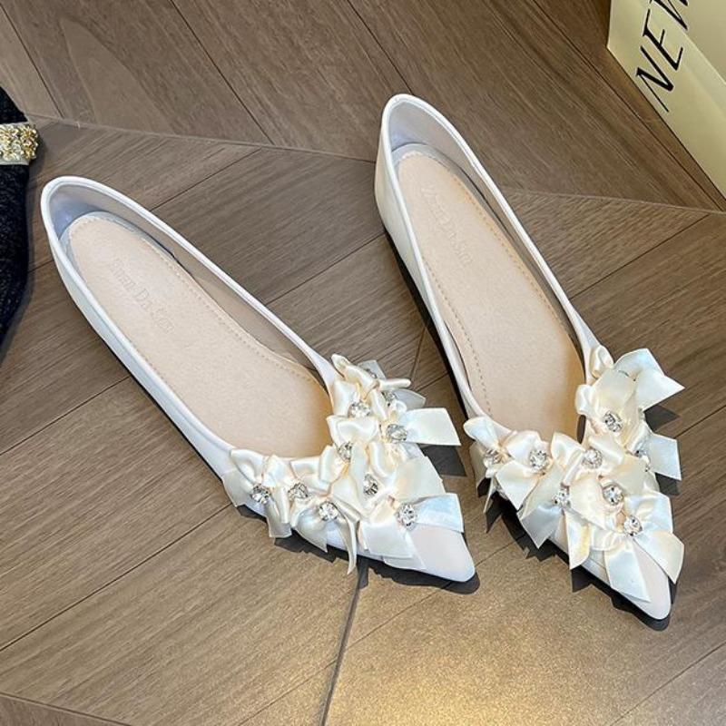 Fashion 2025 Women Summer Shoes New Pointed Toe Slingback Shoes Design Flower Flats Office Shoes Beige Pumps Chaussures Femme Loafers