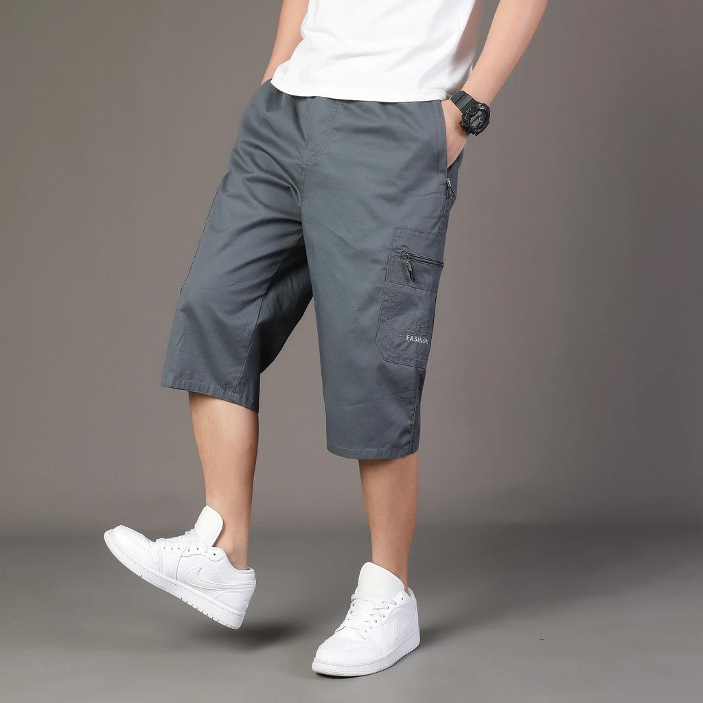 Mehrere Taschen Baumwoll-Cargo-Shorts Herrenmode Einfarbig Schnelltrocknend Jogginghose Wadenlange Hose Sommer Outdoor Atmungsaktive Shorts Herren