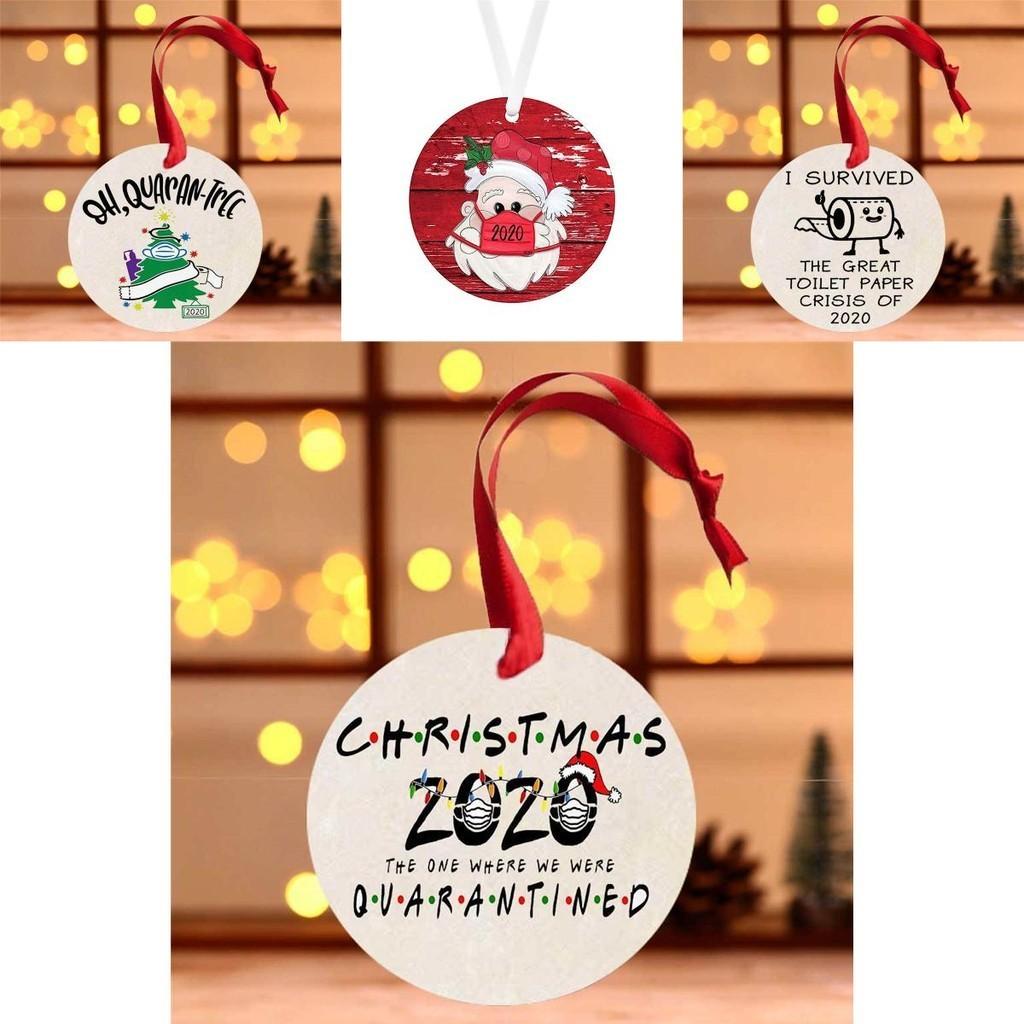 Unique Personalized Quarantine Christmas Tree Ornament 2020 Wooden Circular Keepsake