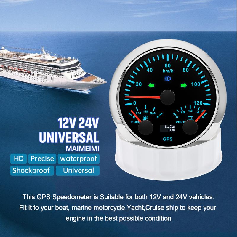 3 IN 1 Multi-Meter 85mm GPS Speedometer+Fuel Level Gauge+Voltmeter with High Beam Turn Light 120KMH,120MPH for Car Boat Yacht