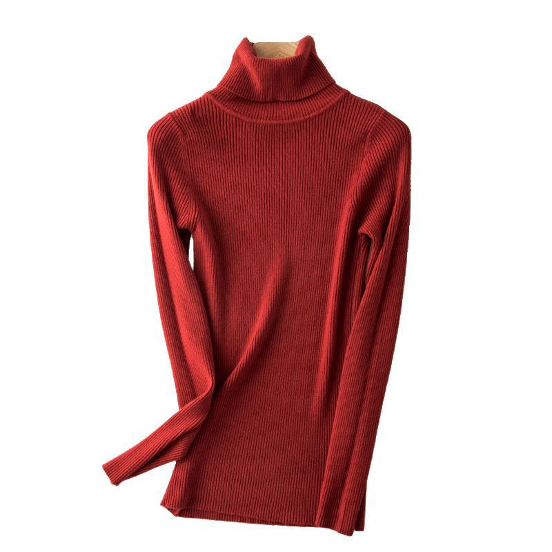 2026 Autumn Winter Women's High Neck Ribbed Knit Sweater - Thick Slim Fit Pullover