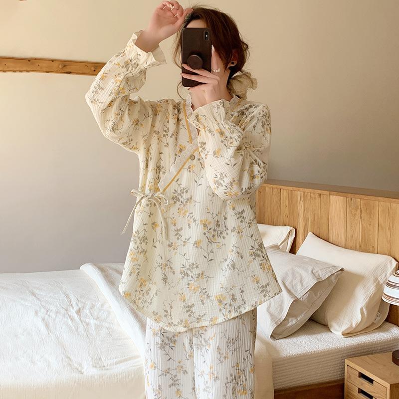 Cotton Gauze Maternity Robe Spring Autumn Thin Kimono Nursing Pajamas Summer Pregnancy Postpartum Breastfeeding Home Wear