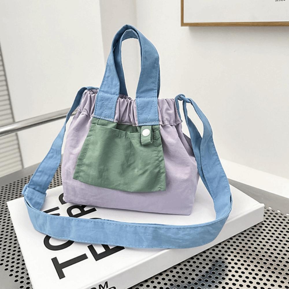 Candy Color Casual Handbags Ruched Design Crossbody Bag Trendy Nylon Shopper Purses  Commuting