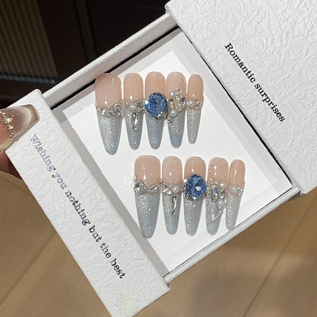 Pure Handmade Blue Gradient Thin Flash Cat Eye Swan Blue Diamond Sea Salt Escape Patch Wear