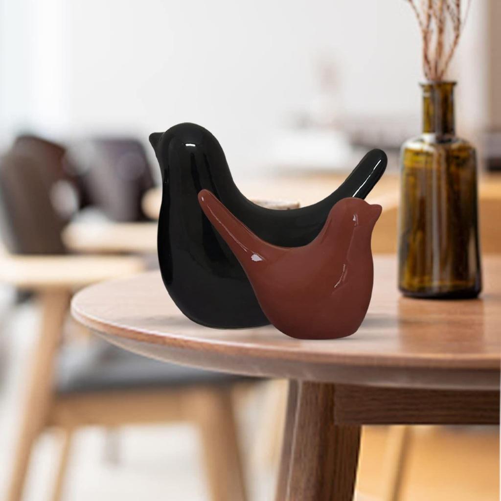 Creative Black and Brown Glossy Ceramic Birds Figurines Home Decorations Accessories Party (Pack of 2, Black and Brown)