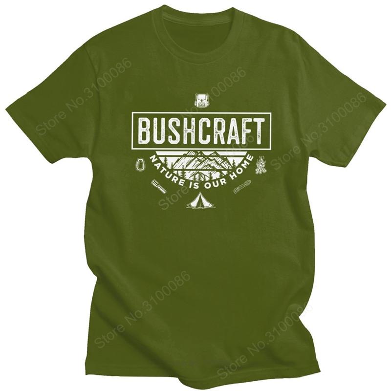 Retro Mens Bushcraft Nature Is Our Home T Shirt Short Sleeve Cotton Tshirt Outdoor Survival Hiking Camping Bushcrafter Tee Tops