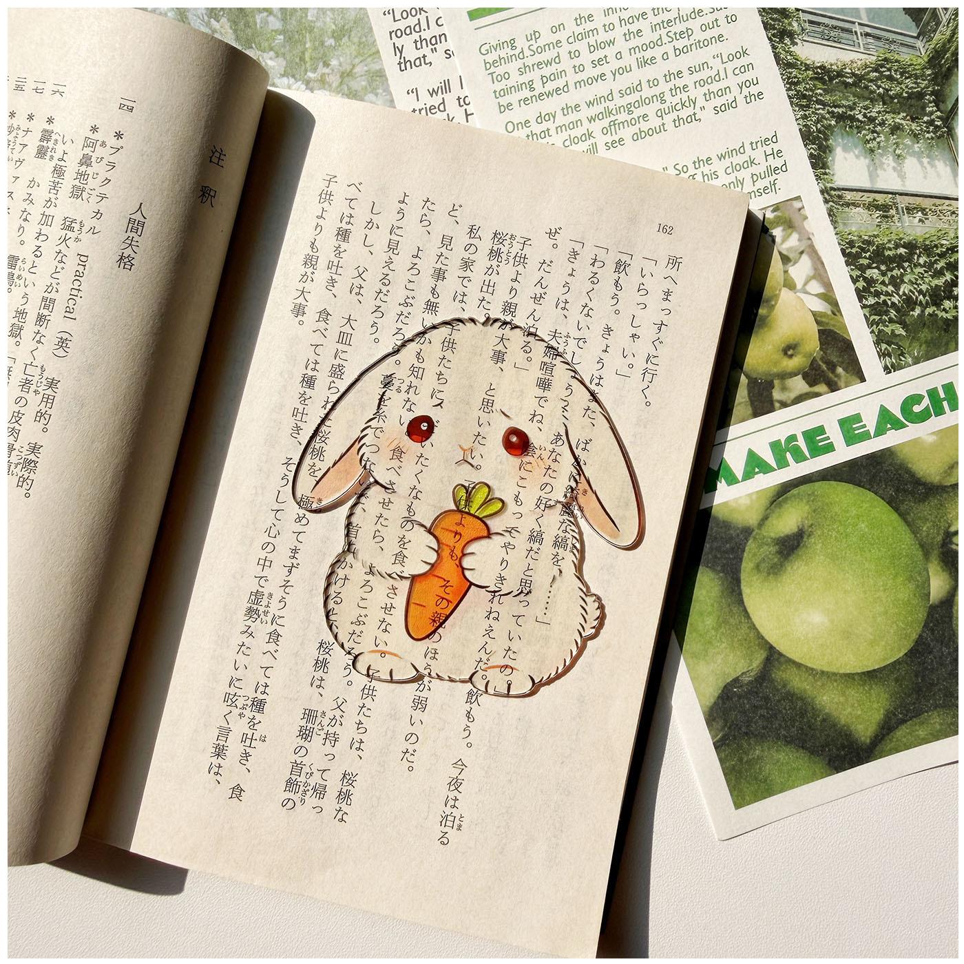 

Acrylic Bunny Bookmark Light-Transmitting Transparent Page Marker Bunny Acrylic Bookmark Portable Cute Carrot Bookmark