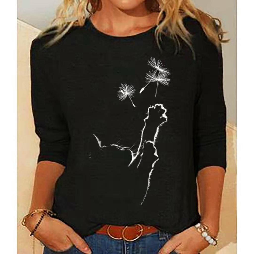 Women's Knitted Long Sleeve Animal Print Round Neck T-Shirt, European and American Style, 2023.