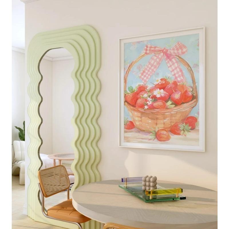 Pastel Strawberry Basket Watercolor Poster Cake Desserts Canvas Painting Trendy Wall Art Girly Kitchen Room Home Decor Mural