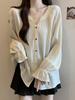 Plus Size Ruffle V-Neck Long-Sleeve Top with Flare Sleeves for Women - Elegant Loose Fit, Belly Covering, Perfect for Spring & Autumn