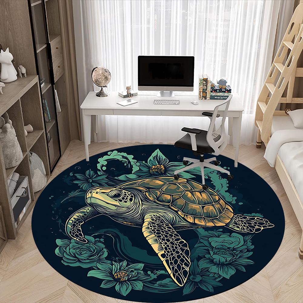 1pc Sea Turtle Print Chair Carpet for Office, Non-slip, Soft and Durable Leisure Rug, Perfect for Office, Living Room Yy251103115