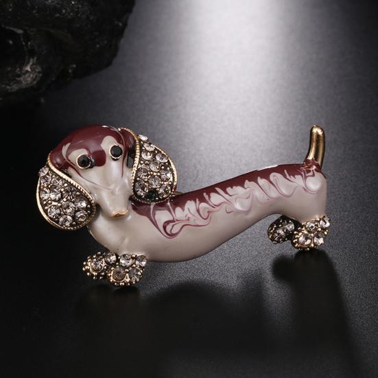 Cute Dachshund Dog Rhinestone Inlaid Brooch Pin Animal Shape Lapel Breastpin