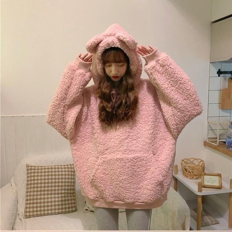 Winter Lamb Plush Coat Women's Teddy Bear Hoodie Women's Loose Jacket Women's College Style with Thickened Fleece