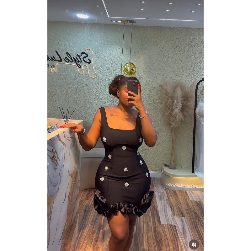 New sexy sling spike diamond hip skirt bandage dress ruffled evening dress short skirt women's clothing