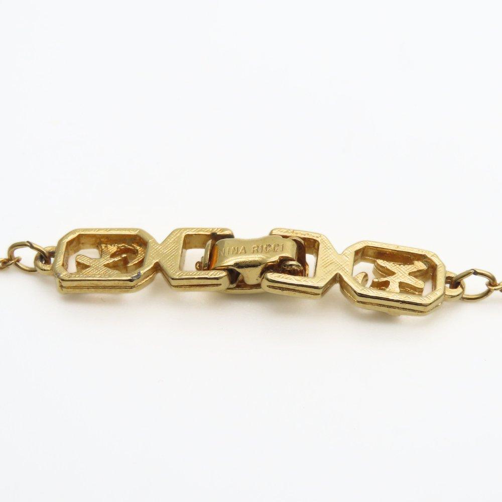 Used NINA RICCI Necklace NR logo metal 5.0g gold Square