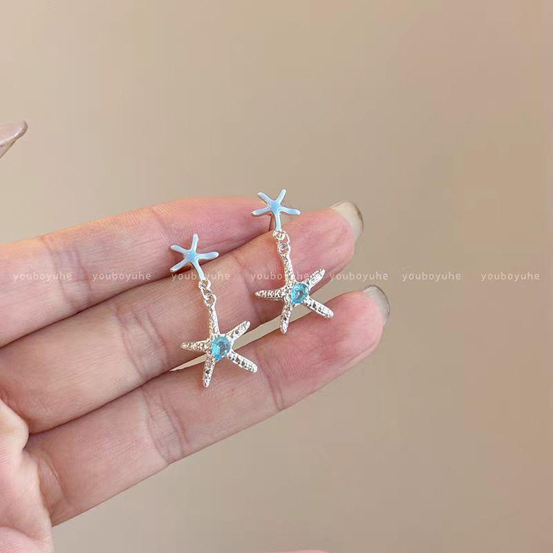 Heart of the Ocean~ Blue Zircon Starfish Fringed Earrings Unique Design Premium Earrings Ear Jewelry