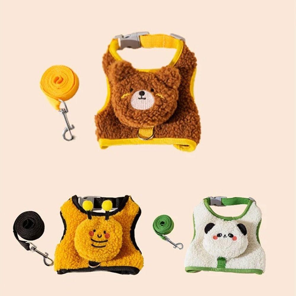 Soft Fleece Dog Collar Harness Cute Pet Vest Chest Strap Pet Backpack  Outdoor Walking Travel