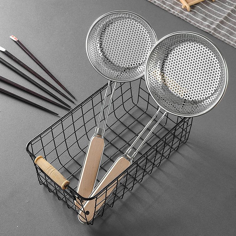 Stainless Steel Handhold Frying Skimmer Wooden Handle Fine Mesh Skimmer Spoon for Cooking Multifunctional Kitchen Accessories