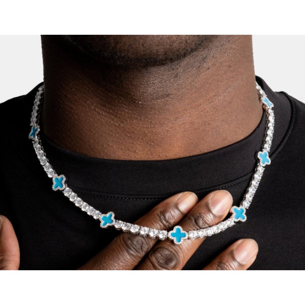 Wind Clover Diamond Tennis Chain Necklace Women's Delicate Premium Clavicle Chain Accessories Summer