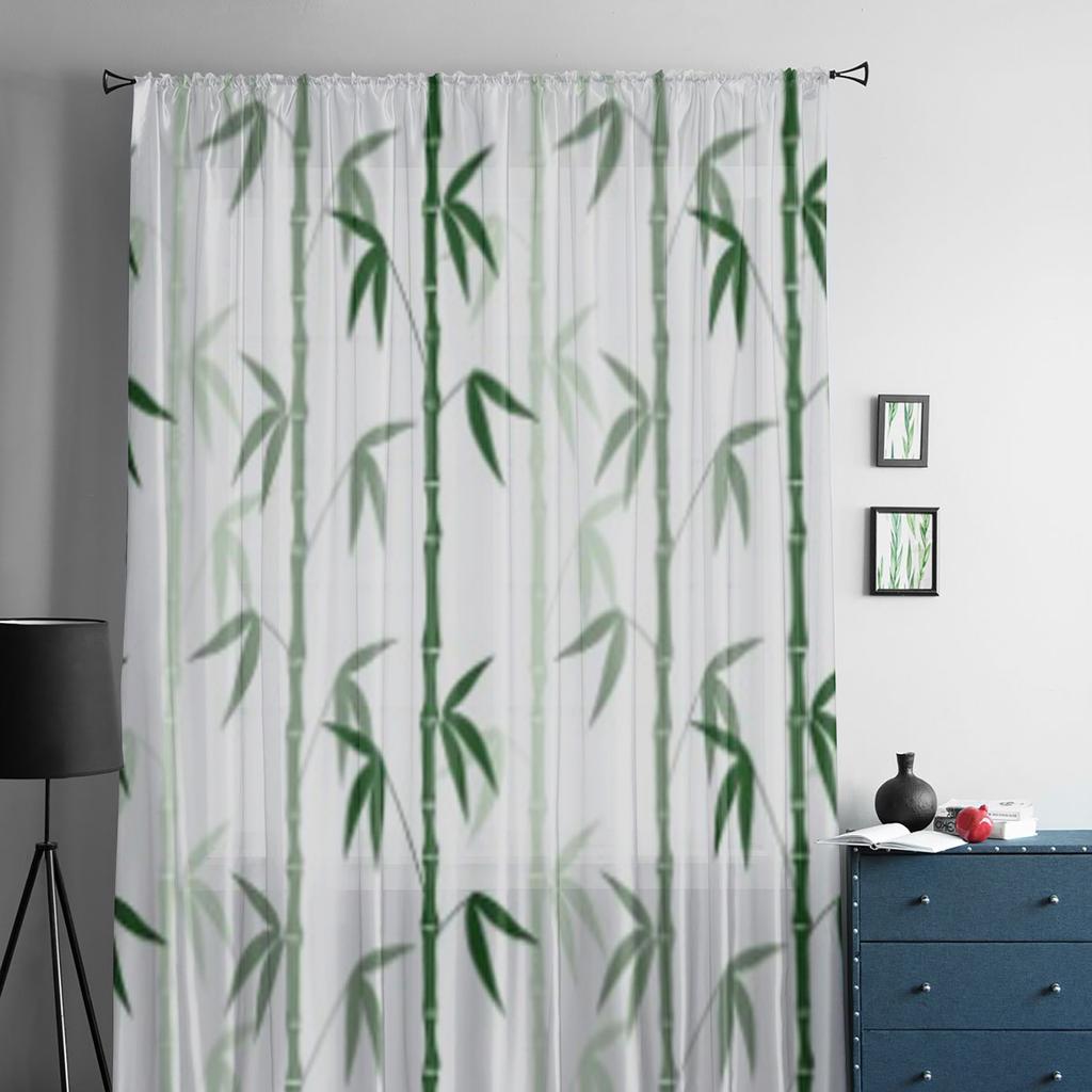Abstract Bamboo Pattern White Tulle Sheer Curtains for Living Room the Room Bedroom Kitchen Decoration Voile Organza Curtains