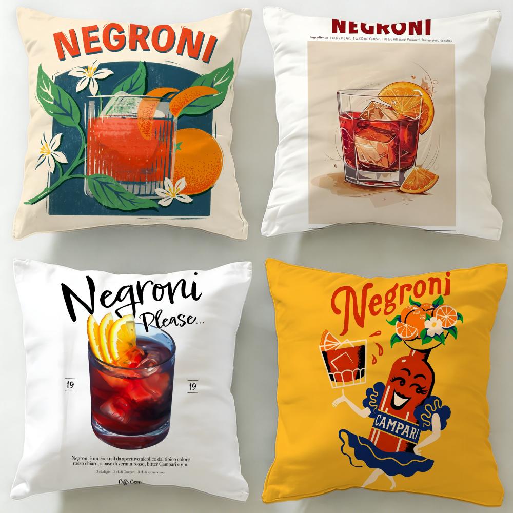 Cuscino Decorativo a Tema Cocktail Negroni – Morbido e Facile da Lavare – Versatile per Divano, Letto, Viaggio e Ufficio