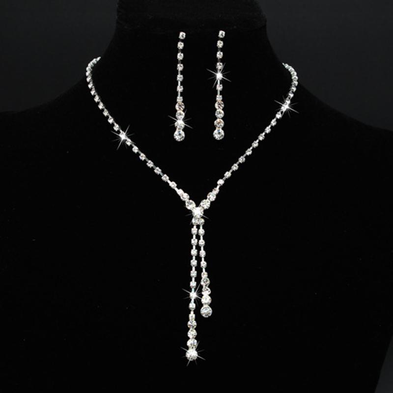 Fashion Necklace Earrings Set Women s Necklaces Earrings Set Sparkling Rhinestones Necklace Earrings Wedding Jewelry Sets