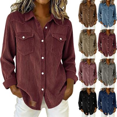 Dames shirt met lange mouwen en knopen, met twee zakken, voor casual dagelijks gebruik