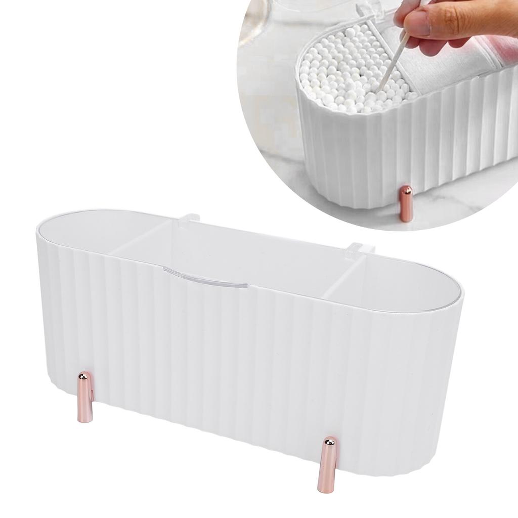 Cotton Swabs Storage 3 Grids Cotton Swabs Dispenser Dust Resistant Desktop Lipstick Puffs Case for Home Nail Salon